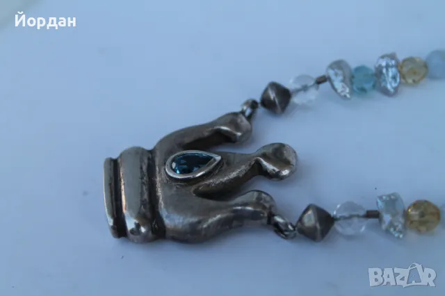 Дамско сребърно колие с естествени перли , планински кристал централен камък топаз, снимка 10 - Колиета, медальони, синджири - 50380165