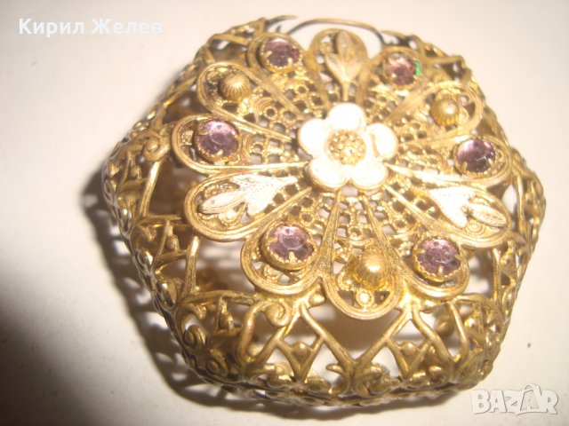УНИКАЛНО РЯДКО ФИЛИГРАННО ПОЗЛАТЕН БРОНЗ ВЪЗРОЖДЕНСКО АЖУРНО ФЛОРАЛ УКРАШЕНИЕ с АМЕТИСТ КАМЪНИ 10947, снимка 15 - Антикварни и старинни предмети - 31358686