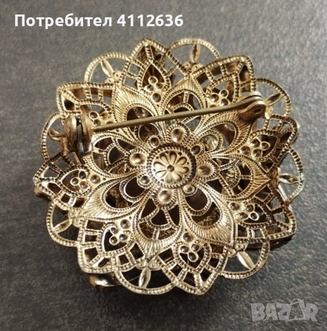 Винтидж чешка брошка с цитриново стъкло от 50-те, снимка 5 - Други - 53989021