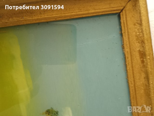 красива картина пейзаж рисувана от вътрешната страна на стъклото със дървена винтидж рамка , снимка 14 - Антикварни и старинни предмети - 44398853