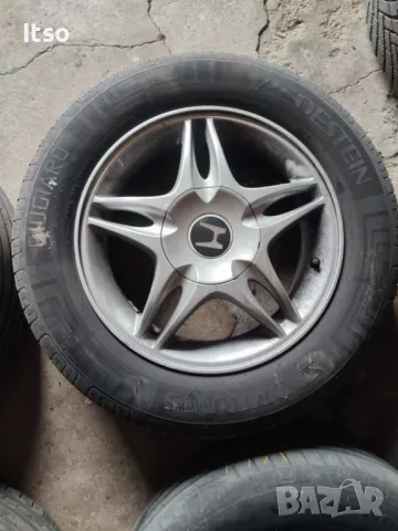 4 алуминиеви джанти 15" 4Х114.3  от Хонда Акорд 6та ген+ 195/65/15 на 5 мм, снимка 3 - Гуми и джанти - 49743702