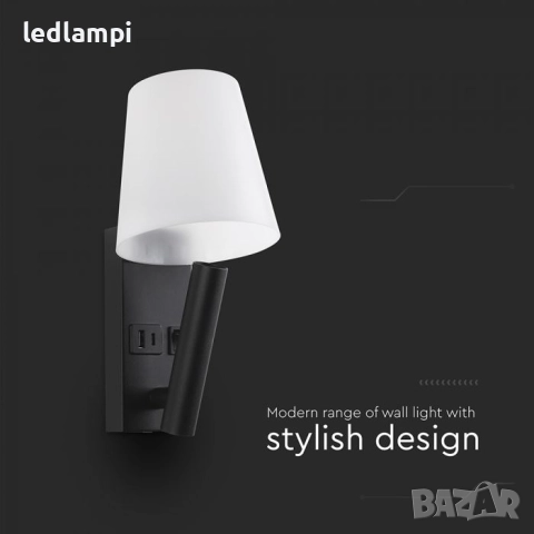 LED Аплик 2W  С USB/PD Порт Черен Топло Бяла Светлина, снимка 6 - Лампи за стена - 39671501