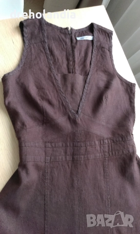 Кафява ленена рокля - М, снимка 3 - Рокли - 51496625