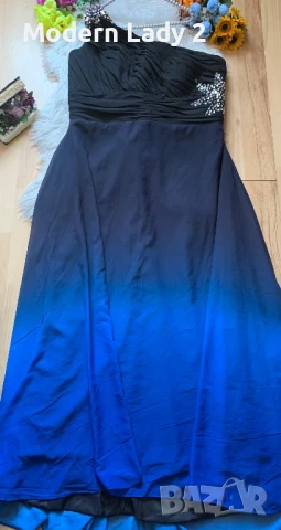 Официална дълга синя рокля с пайети