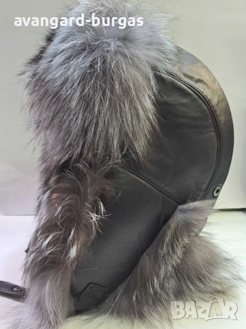 Дамска кожена шапка ушанка, лукс Енот -233, снимка 3 - Шапки - 52214328