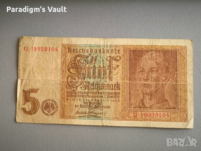 Банкнота - Трети райх - Германия - 5 марки | 1942г.