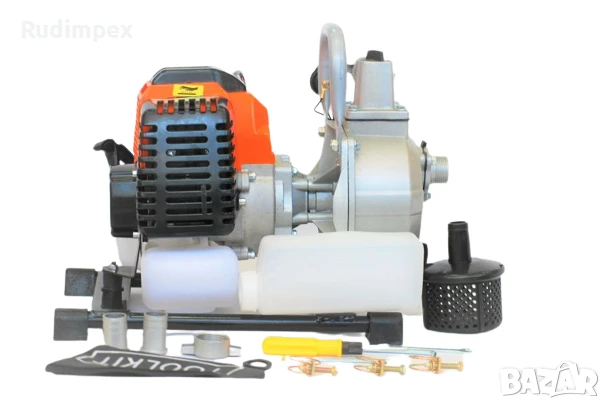 Бензинова Водна помпа за поливане и отводняване - 1 цол - двутактов двигател 52 куб.см - 1.65kW - де, снимка 6 - Водни помпи - 50601528