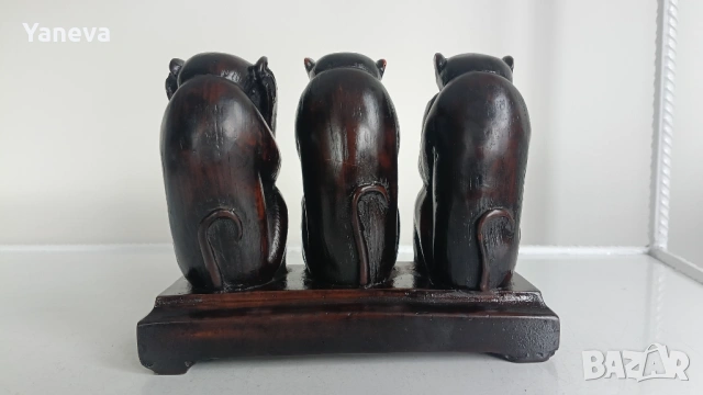 Трите мъдри маймуни , символизиращи фразата „не виждам зло, не чувам зло, не говоря зло“. , снимка 4 - Статуетки - 54009614