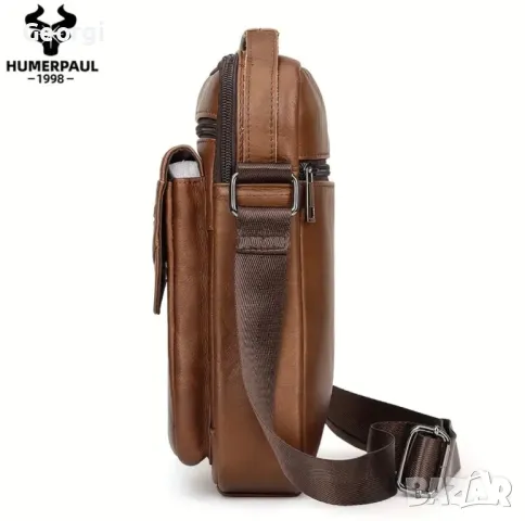 Ежедневна, Обемна, Стилна и Практична Мъжка чанта HUMERPAUL*1998/Премиум естествена кожа!, снимка 11 - Чанти - 49279235