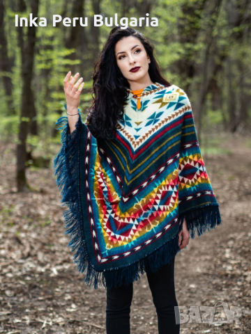 Автентично еквадорско дамско вълнено пончо, различни цветове, снимка 1 - Блузи с дълъг ръкав и пуловери - 35855910