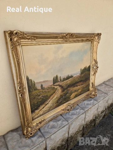 Чудесна голяма антикварна авторска холандска картина масло върху платно , снимка 6 - Картини - 50445969