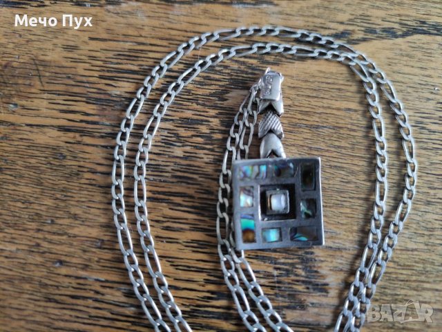 Сребърен синджир с висулка, с кралски седеф (117), снимка 2 - Колиета, медальони, синджири - 39462762