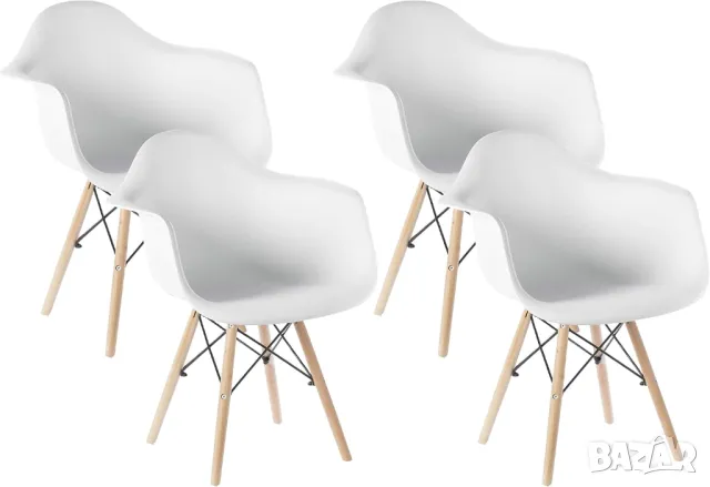 Комплект от 4 трапезни стола, Модерен пластмасов, от средата на века