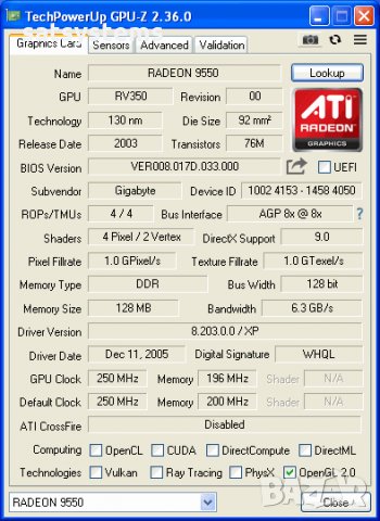 Видео карта ATi Radeon Gigabyte R9550 128MB DDR 128bit AGP, снимка 8 - Видеокарти - 34169499