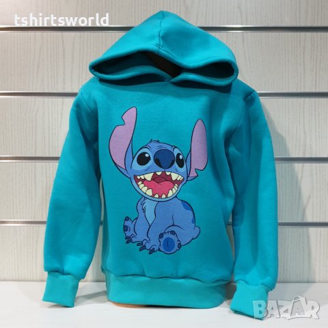Нов мъжки суичър с дигитален печат Стич (Stitch) в зелен цвят, снимка 6 - Суичъри - 38906924