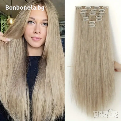 Екстеншън с клипс Удължение за Коса Различни цветове 7 реда треса, снимка 2 - Аксесоари за коса - 53032296