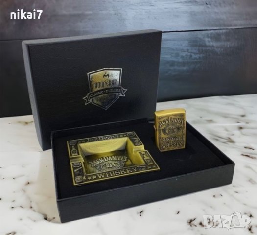 мъжки подаръчен комплект Jack Daniels бензинова запалка+пепелник