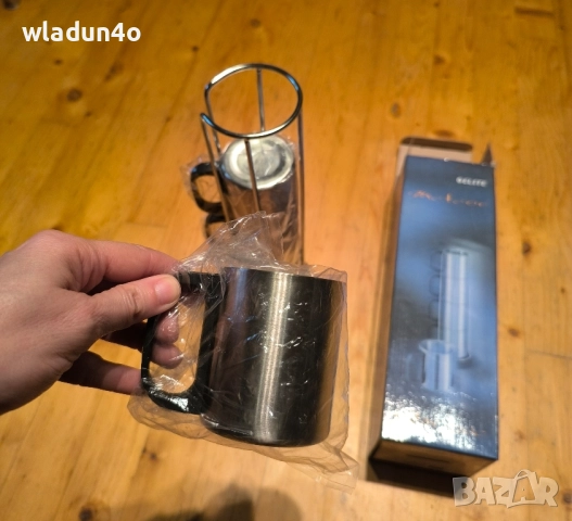 НОВ Комплект стоманени чаши със стойка-28лв, снимка 5 - Чаши - 52238349