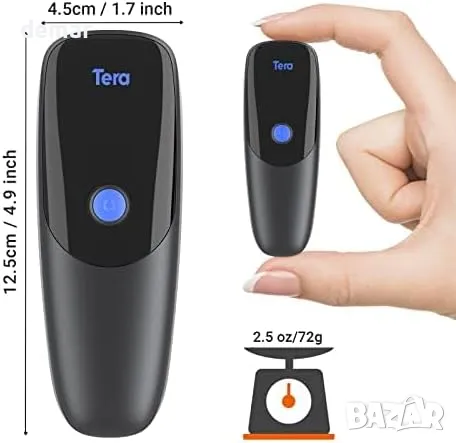 Tera 2D мини Bluetooth баркод скенер 1D 2D QR безжичен преносим USB, 1300, снимка 4 - Друга електроника - 48343044