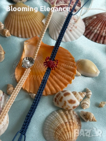 Морски гривни - раче и мида с перла, снимка 2 - Гривни - 51865440