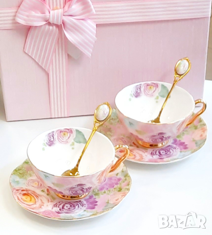 Чаши за кафе и чай с цветя - костен порцелан, снимка 12 - Подаръци за жени - 35121314