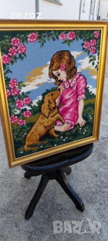 Гоблен"Момиче с куче", снимка 3 - Гоблени - 50848752