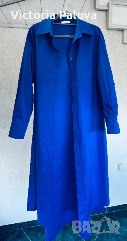 Ефектна италианска рокля - риза  LUMINA, кралско синьо, 100% памук, снимка 2 - Рокли - 54164733