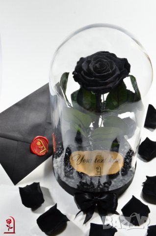 Луксозен Подарък за Жена / Естествена Вечна Черна Роза в Стъкленица / Хит Подарък за годишнина, снимка 3 - Други - 34470601