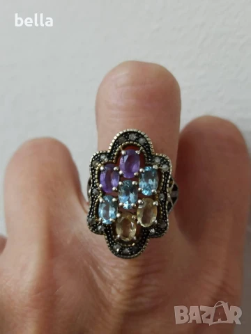 УНИКАТ-ЗЛАТЕН ПРЪСТЕН С ДИАМАНТИ ,АКВАМАРИН ЦИТРИН И АМЕТИСТ