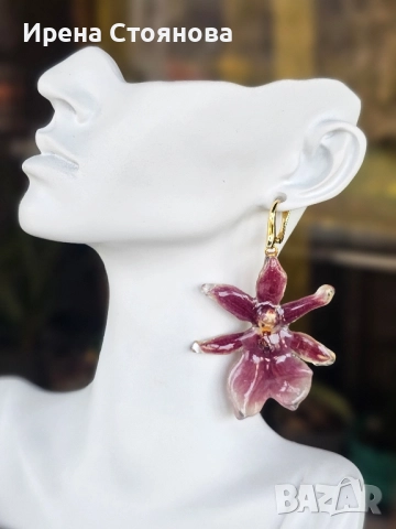 Обеци с естествен цвят на орхидея , снимка 12 - Обеци - 52387375
