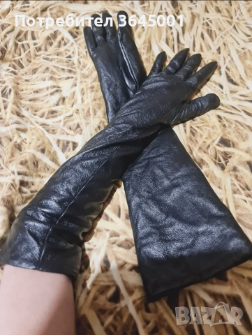 Луксозни дълги черни ръкавици от естествена кожа / XXL /. НОВИ , снимка 2 - Чанти - 53206737