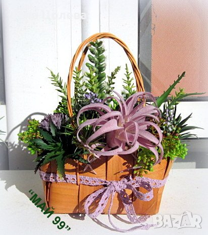 Кошнички със сукуленти, снимка 2 - Изкуствени цветя - 42467959