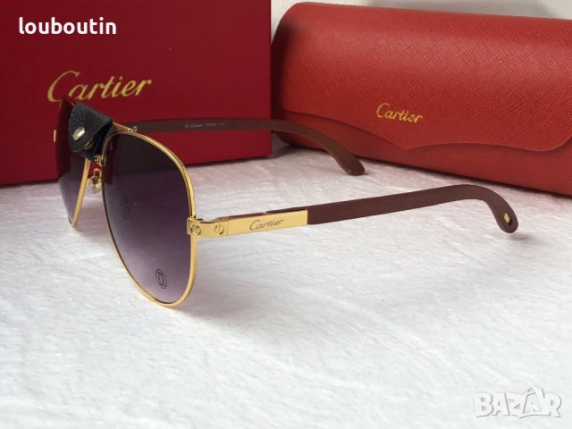Cartier 2023 мъжки слънчеви очила с кожа и дътвени дръжки, снимка 10 - Слънчеви и диоптрични очила - 42830041