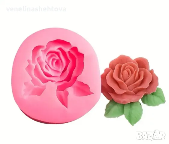 3D Голяма роза с листо Силиконов молд форма за свещи гипс сапун фондан за декорация на торта , снимка 3 - Форми - 48887394