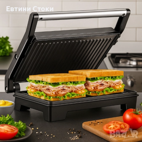 Тостер грил Royalty Line RL-PM1000 - Компактен грил и сандвич преса 2 в 1