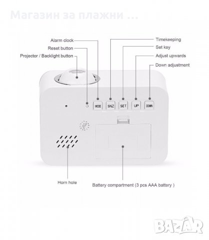 ЧАСОВНИК С ПРОЕКЦИЯ НА ЧАС И АКТИВИРАНЕ ЧРЕЗ ПЛЯСКАНЕ - код 806-0, снимка 7 - Друга електроника - 34164915