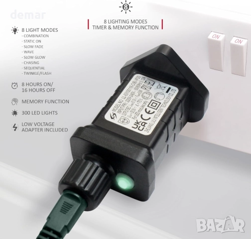 Коледни лампички за елха NETTA 2,5 м x 12 нишки 300 LED, 8 режима, многоцветни, снимка 6 - Декорация за дома - 52119010