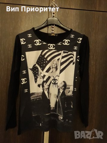 Тениска с дълъг ръкав памук с еластан, с Мерлин Монро в  USA вариант , изчистен гръб в черно., снимка 10 - Тениски - 37446674