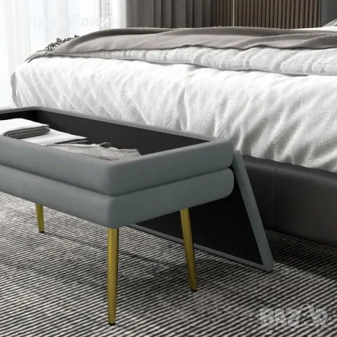 HOMCOM Тапицирана пейка с място за съхранение, стомана, 79,5 см x 37,5 см x 43 см, снимка 3 - Дивани и мека мебел - 56048711