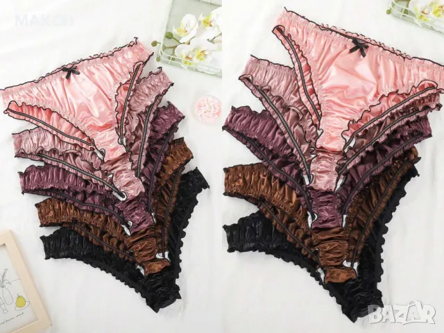 Макси комплект сатенени бикини в 5 различни ефектни десена- меки, нежни и комфортни, снимка 1