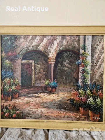 Страхотна антикварна авторска майсторска картина масло върху платно , снимка 3 - Картини - 50308057