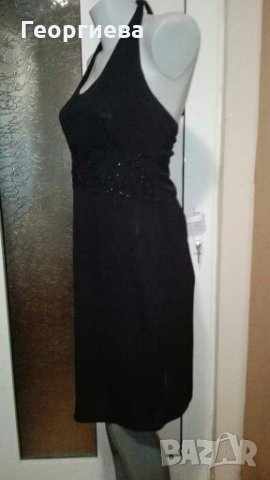 Черна рокля с колан от дантела и пайети👗🍀M/L,L👗🍀арт.880, снимка 5
