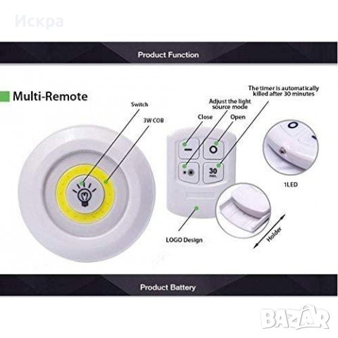 Комплект от три лед лампи с дистанционно управление , снимка 4 - Лед осветление - 39459711