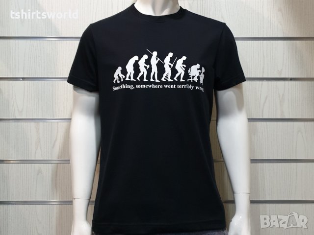 Нова мъжка тениска с трансферен печат Човешка еволюция в черен цвят, снимка 5 - Тениски - 36598981