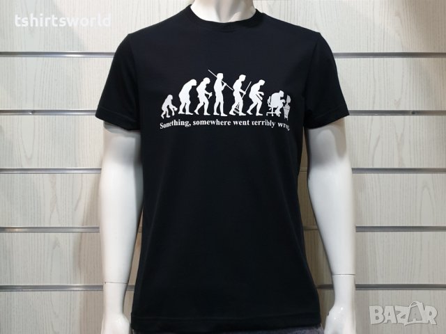 Нова мъжка тениска с трансферен печат Човешка еволюция в черен цвят, снимка 5 - Тениски - 36598981