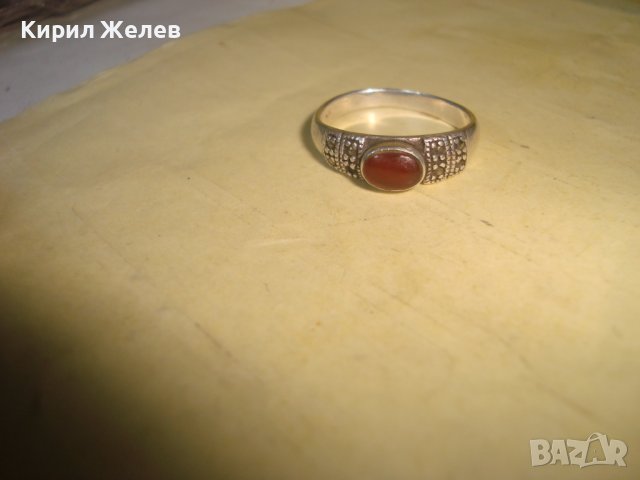 СТАРИНЕН СРЕБЪРЕН с ЧЕРВЕН КЕХЛИБАР АРТ ДЕКО ПРЪСТЕН СРЕБРО 925 с 3 МАРКИРОВКИ и МАРКАЗИТИ 27192, снимка 16 - Антикварни и старинни предмети - 36869057