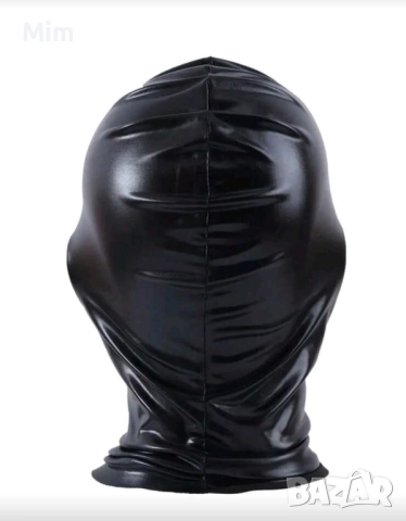 Черна маска от еластична еко кожа , снимка 2 - Шапки - 52138468