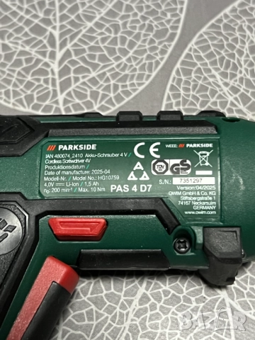 Акумулаторна отвертка Parkside PAS 4 D7, снимка 5 - Винтоверти - 52955532