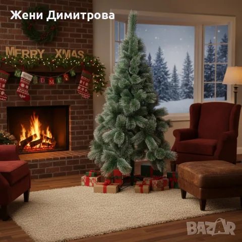 Коледна елха с бели заскрежени връхчета - плътна и ефектна/различни размери