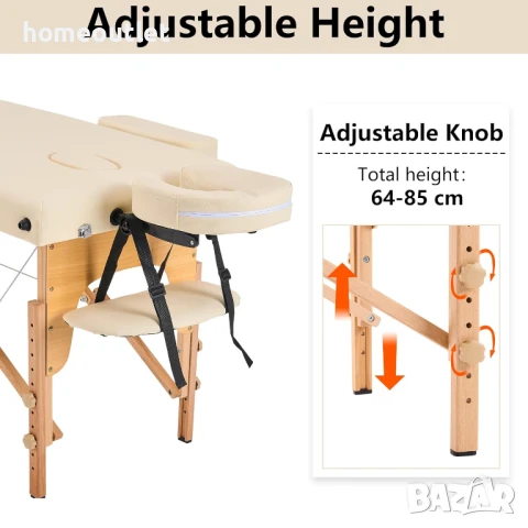 ПРОМОЦИЯ Преносимо масажно легло от букова дървесина с регулируема височина YOUNIKE YNK-60-W2-CREAM, снимка 7 - Спални и легла - 51039182